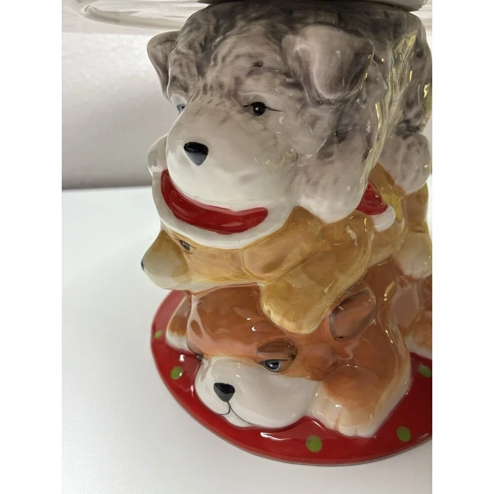 PIER 1 CAKE PLATE STACKED DOGS CHRISTMAS Park Ave. Puppies -Retired